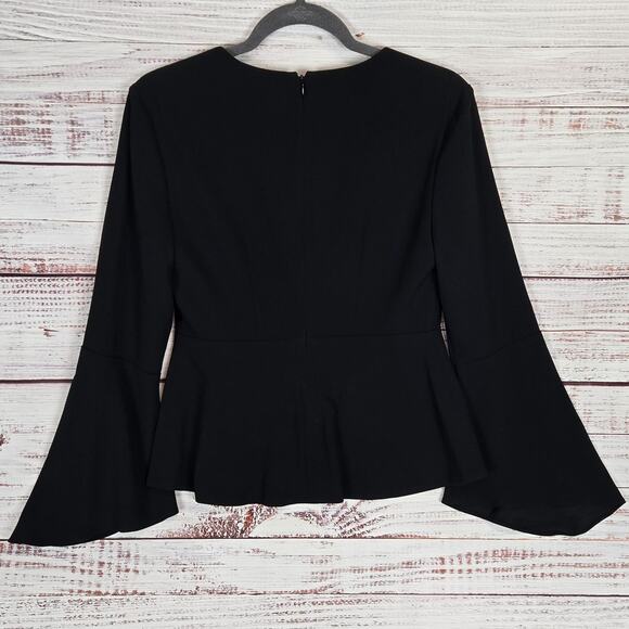 Intermix Black Whimsigoth Flare Sleeve Top S Plunge Neck Witchy Ethereal Neutral - Picture 2 of 9